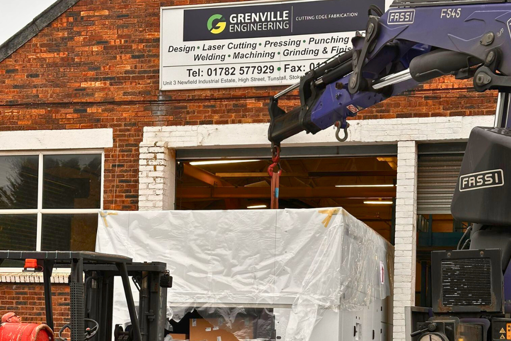 Installation of a new TRUMPF fibre laser machine at Grenville Engineering’s facility in Stoke on Trent.