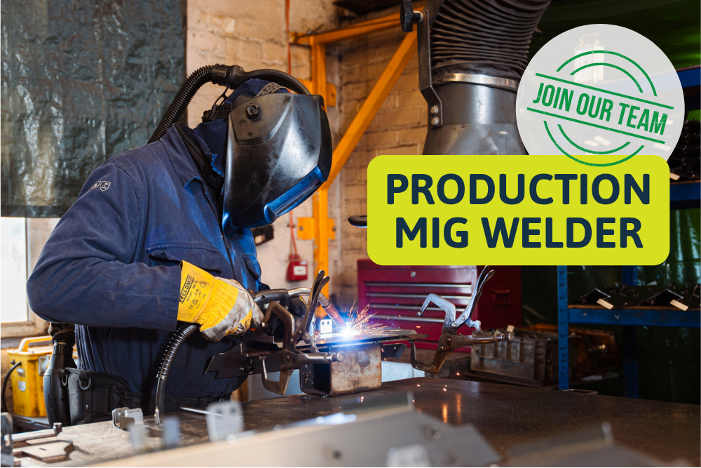 Production MIG Welder working on steel fabrication at Grenville Engineering in Stoke on Trent