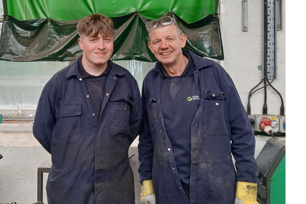 Harry with his welding mentor Adrian at Grenville Engineering.