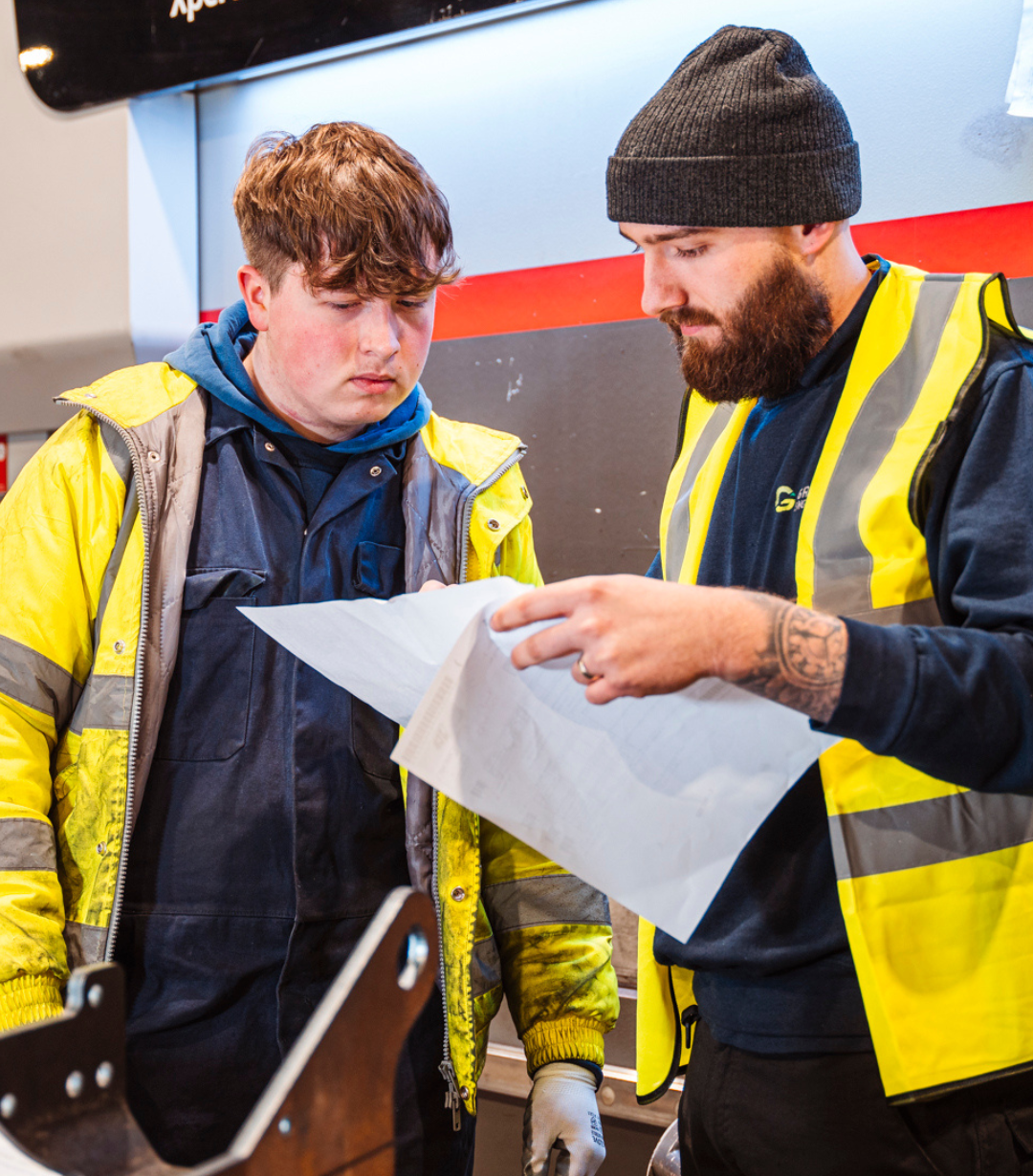 Harry receiving practical welding training during his apprenticeship at Grenville Engineering.